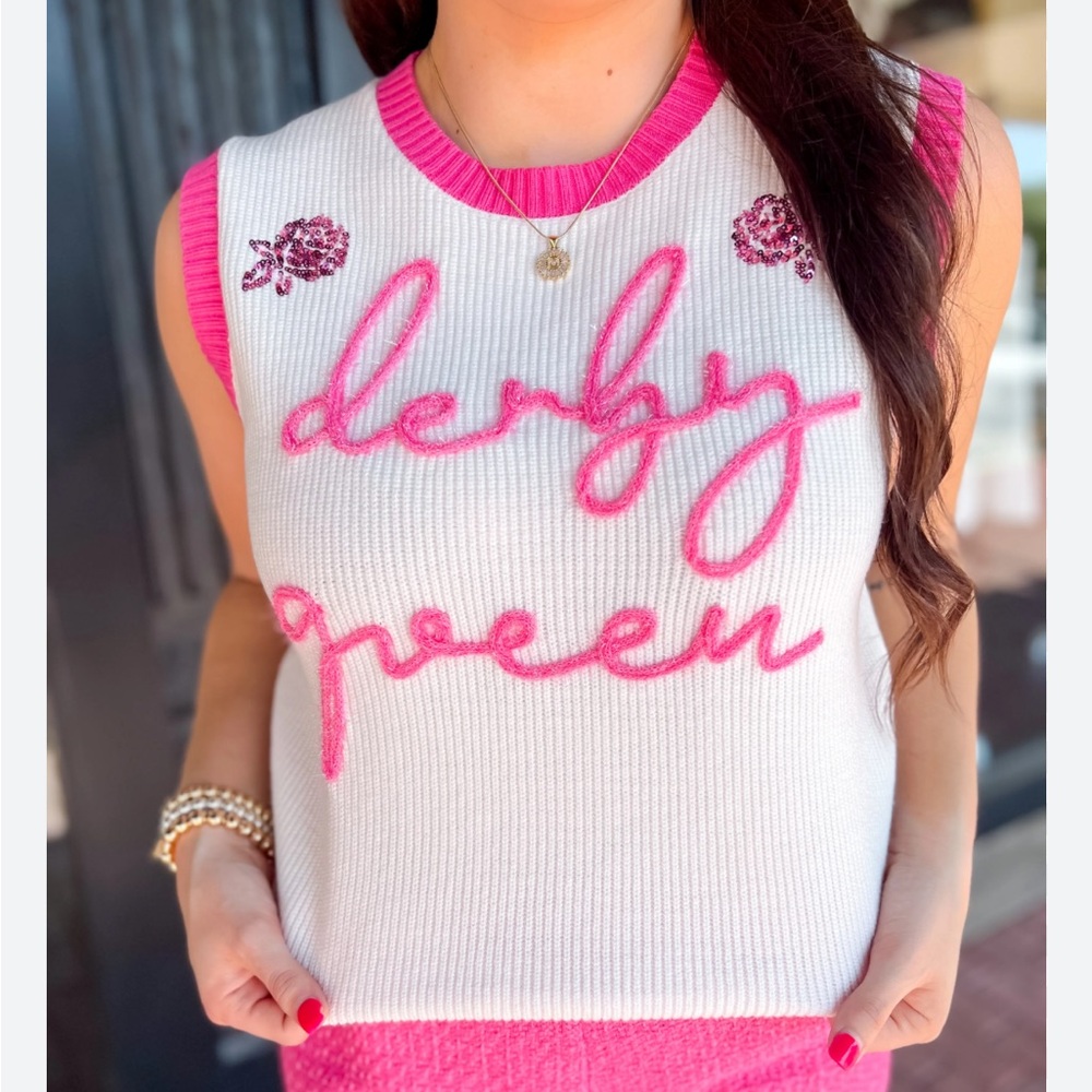 WHY Dress ‘Derby Queen’ Women's Pink White Roses‎ Sweater Vest. Size XXL.